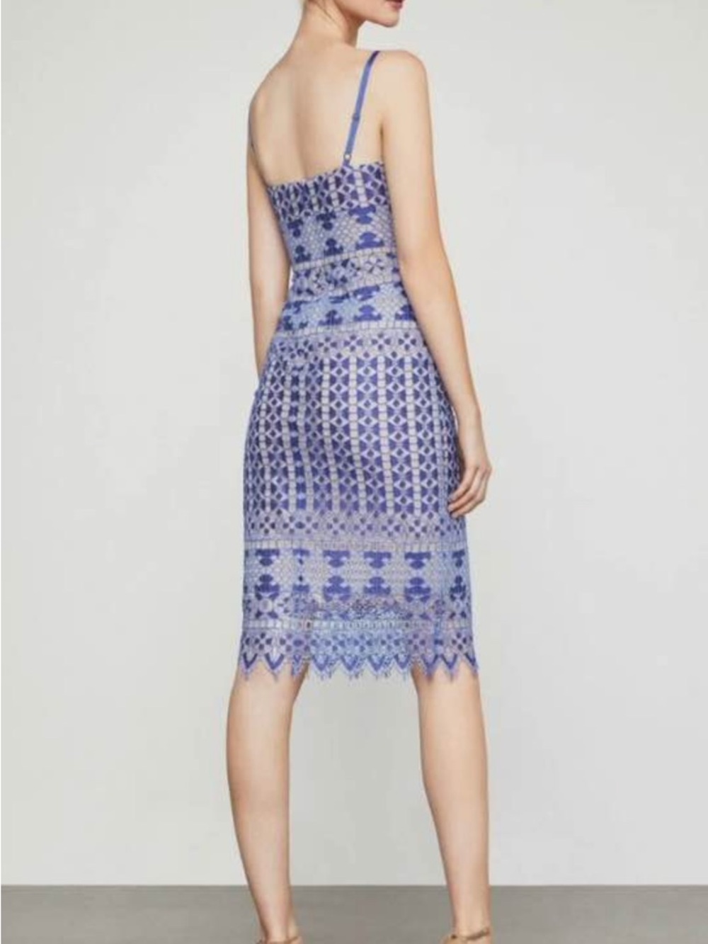 BCBGMaxAzria Periwinkle Blue Lace Midi Sheath Dress Alese - Picture 3 of 10
